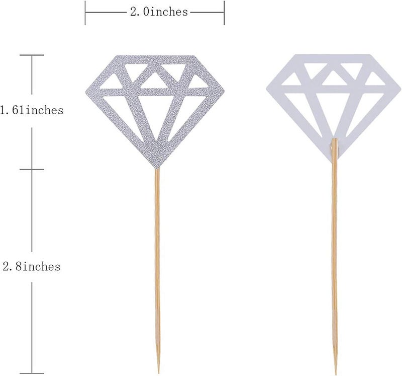 TKMOS 50 Pack Silver Glitter Diamond Cupcake Toppers - Image 4